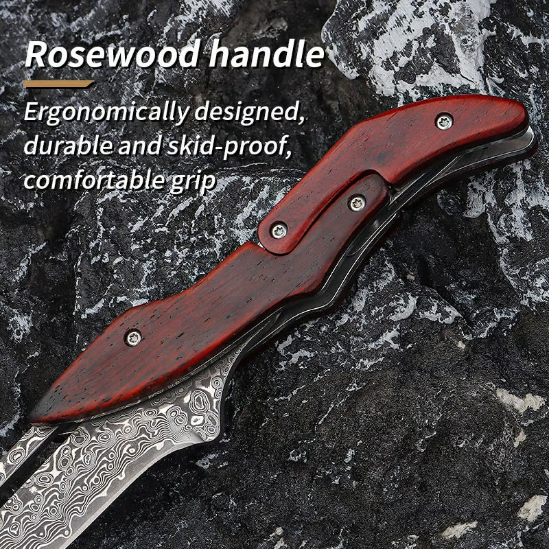 Wood Handle Damask Folding Pocket Knife