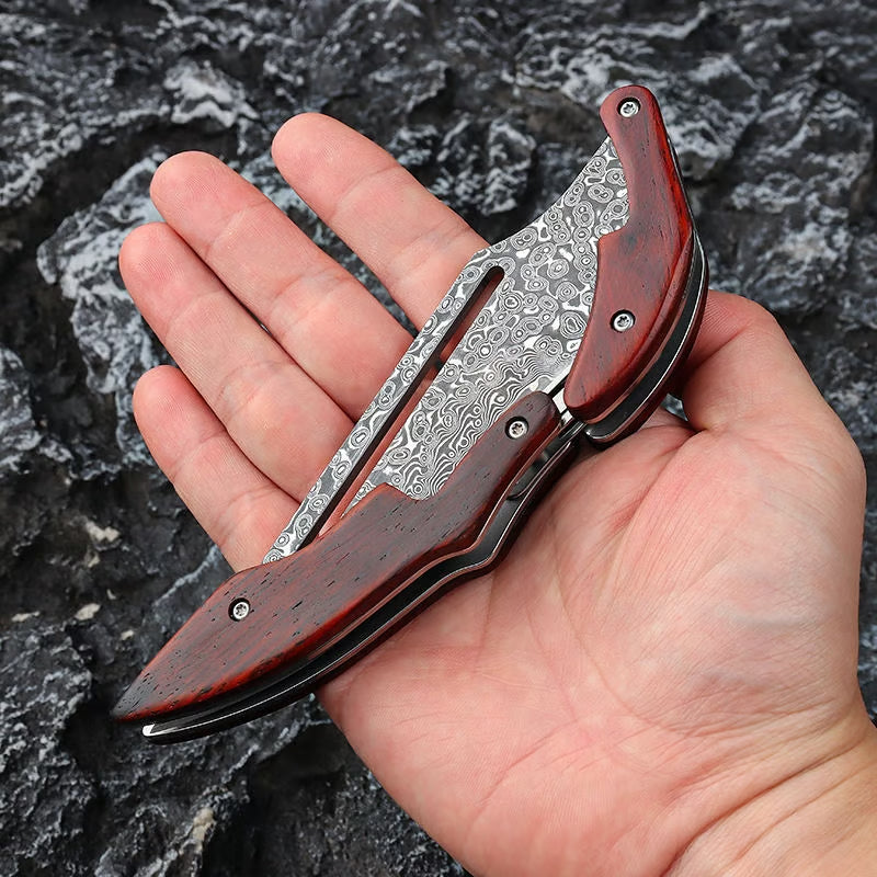 Wood Handle Damask Folding Pocket Knife