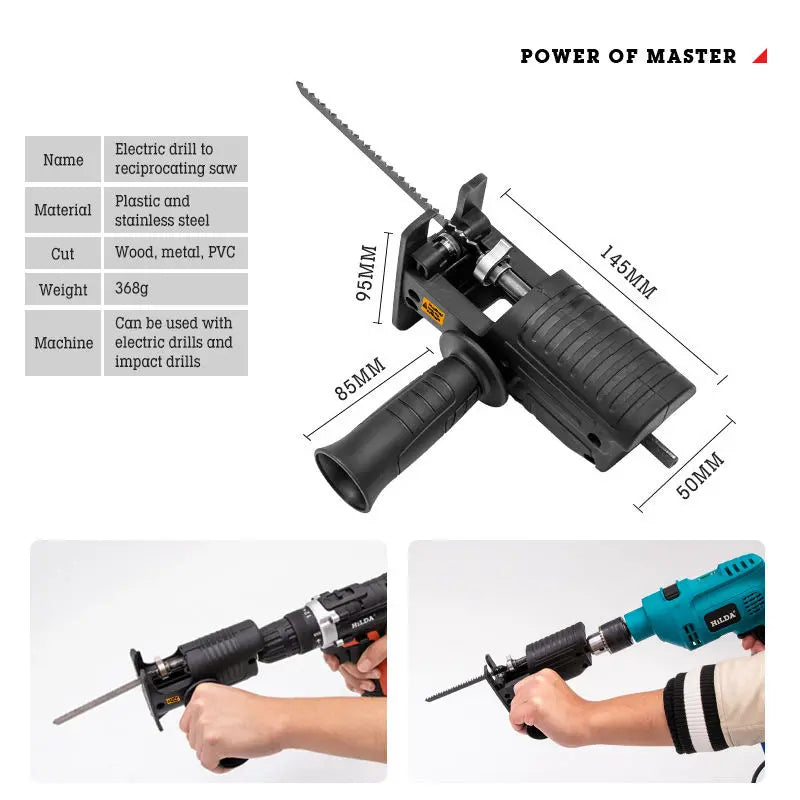 Reciprocating saw, can convert electric drill into electric saw