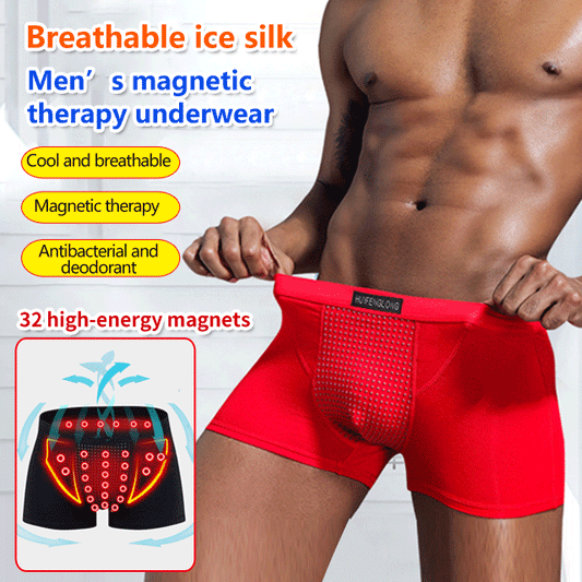 Breathable ice silk men’s boxers magnetic therapy underwear