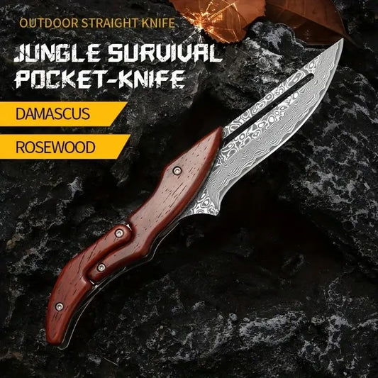 Wood Handle Damask Folding Pocket Knife